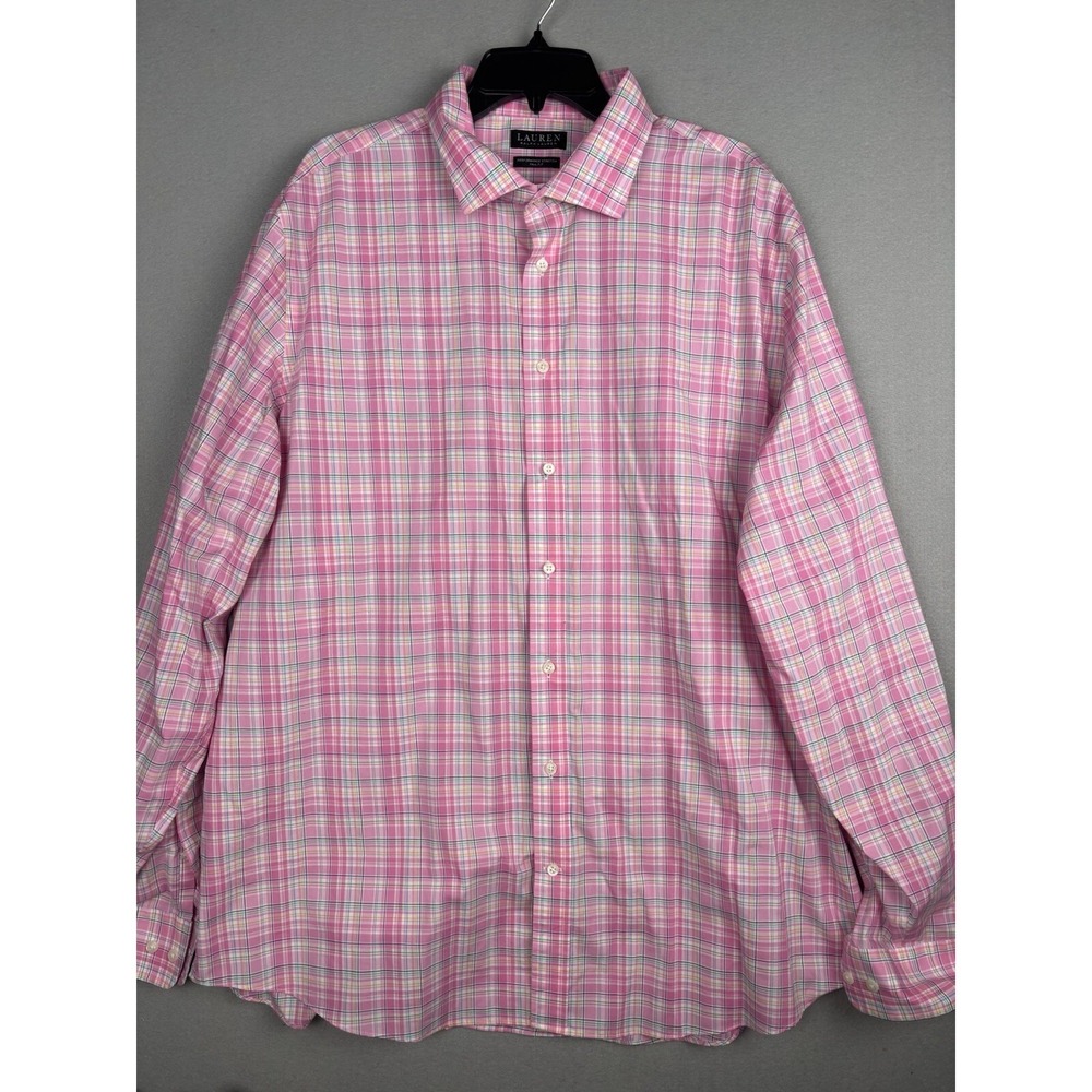 Lauren Ralph Lauren Shirt Men's 18.5 38/39 Pink Plaid Button Up Tall Fit 4072